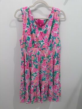 Lilly Pulitzer NWT Pink Green Floral V-Neck Sleeveless Dress XL
